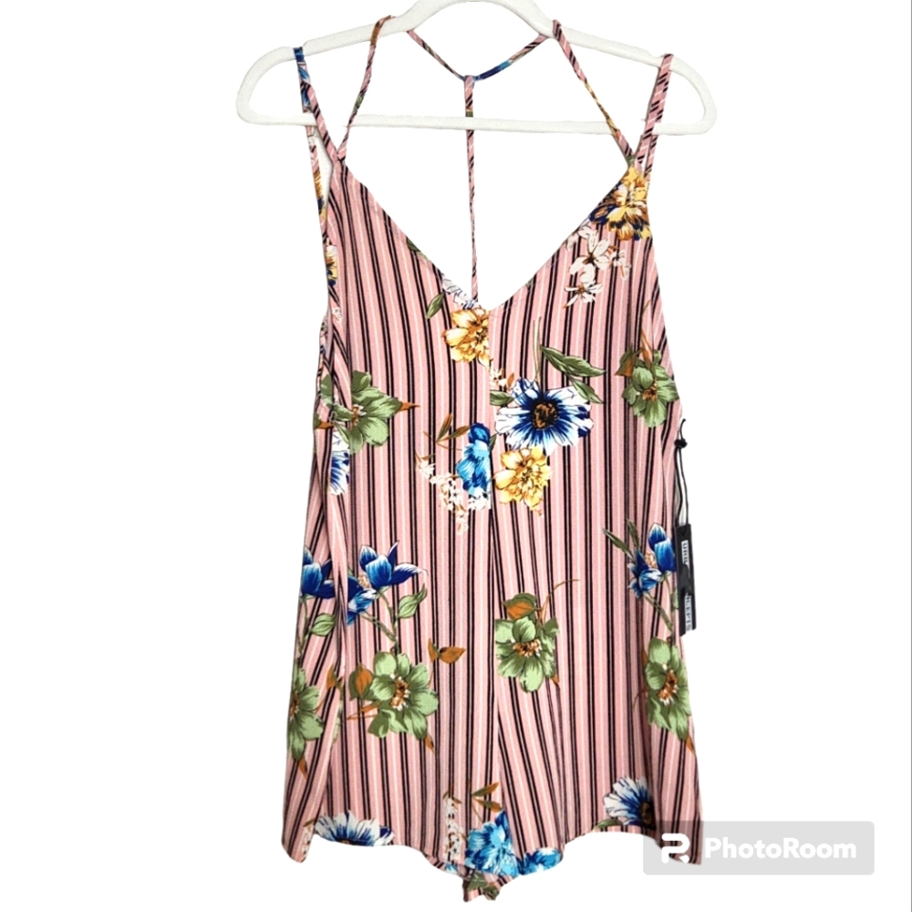 NWT Urban Concepts Romper Pink Striped Floral Size Small